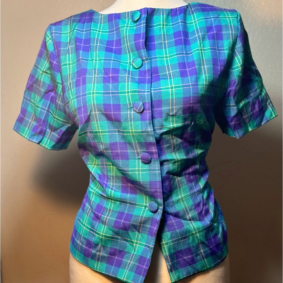 Sag Harbor Tops - Vintage 1970's Plaid Punk Math Nerd two tone women size 10p
